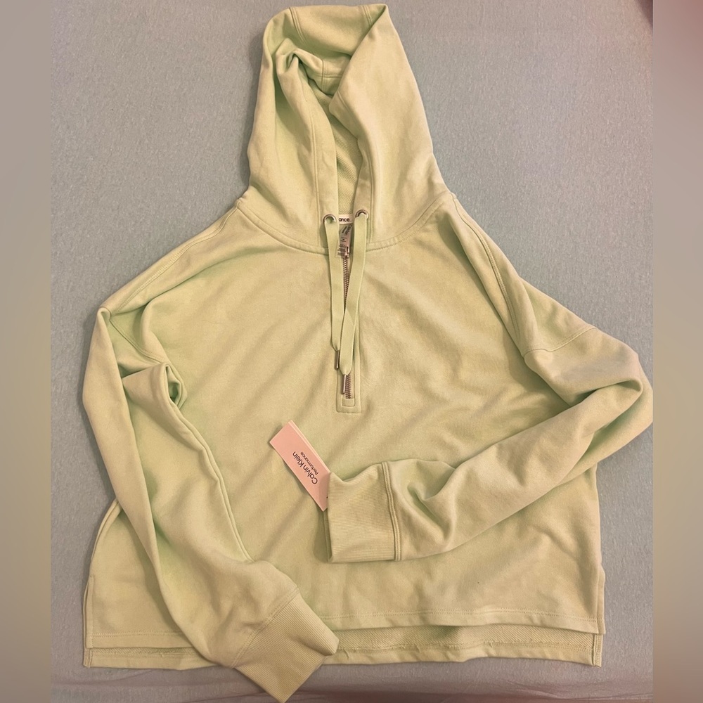 NEW Calvin Klein Performance crop hoodie in muted neon green - Picture 2 of 4